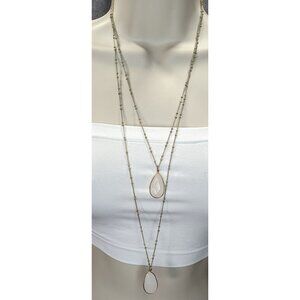 Bohemian Layered Gold-Tone Necklace With Quartz Teardrop Pendants